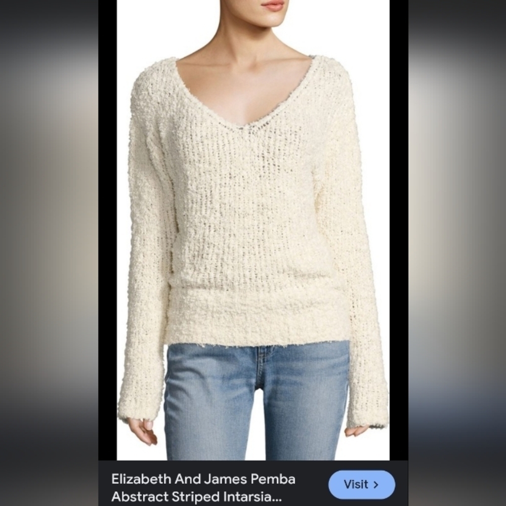 Elizabeth and James Chenille Comfy Fuzzy Textured Knit Wide V Neck Sweater